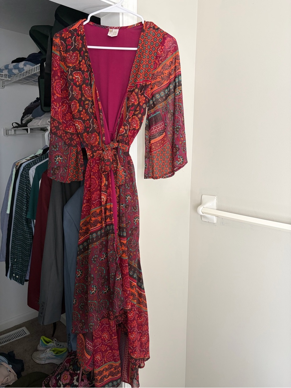 EUC Japna Bohemian High-Low Wrap Dress in Burgundy and Orange